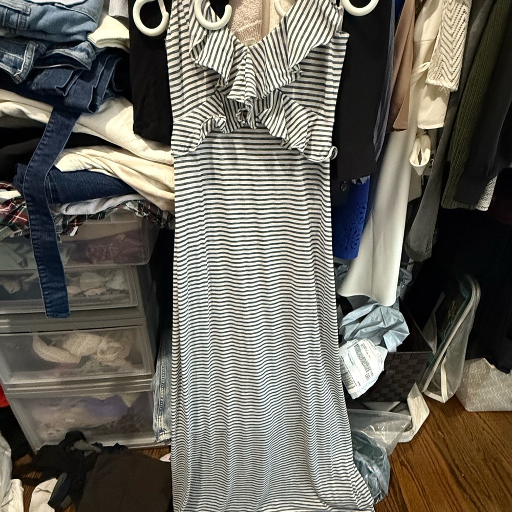 Max Studio Navy and White Striped Maxi Dress